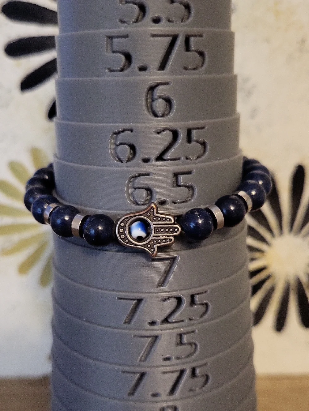 Lapis Lazuli Gemstone Blue Beaded Bracelet with Hamsa Charm